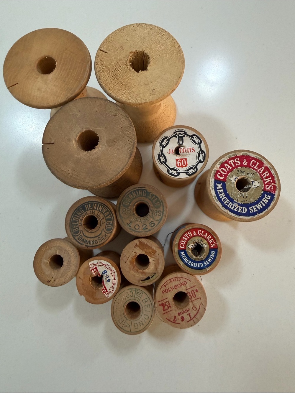 Vintage Wooden Thread Spools - Belding Hemingway, and Coats & Clark's Labels